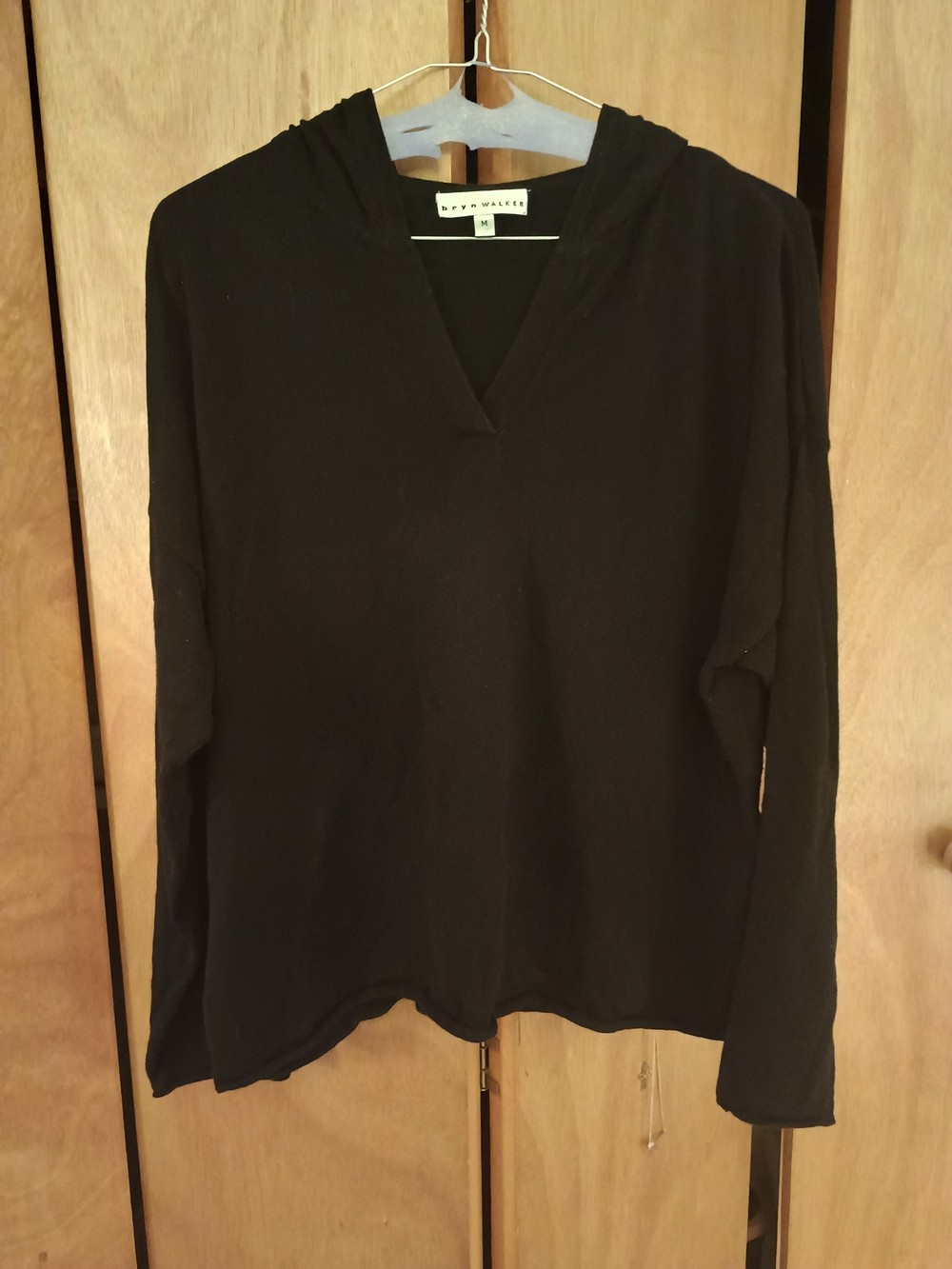 Bryn Walker 100% Cotton Black V-Neck Hooded Long Sleeve Sweater MEDIUM